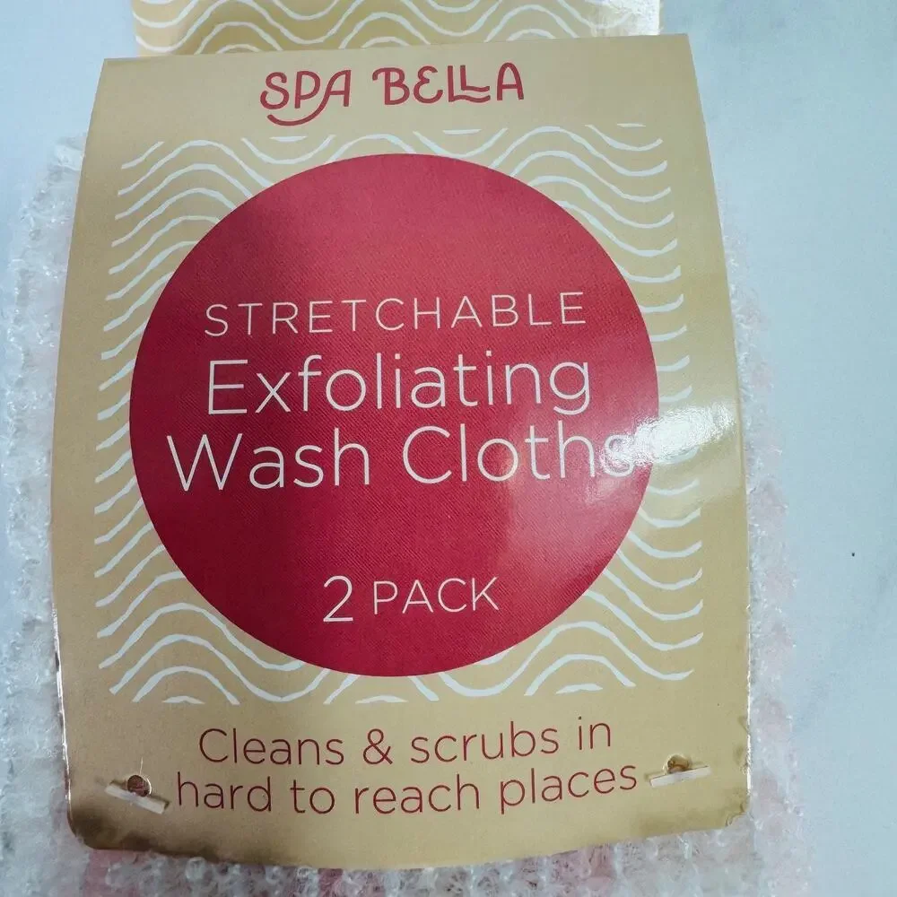 Spa Bella NWT Stretch Exfoliating Wash Cloths 2 Pack Pink White Body Scrubber
